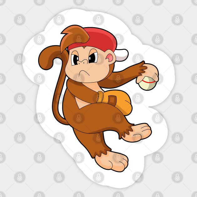 Monkey at Baseball with Baseball glove Sticker by Markus Schnabel